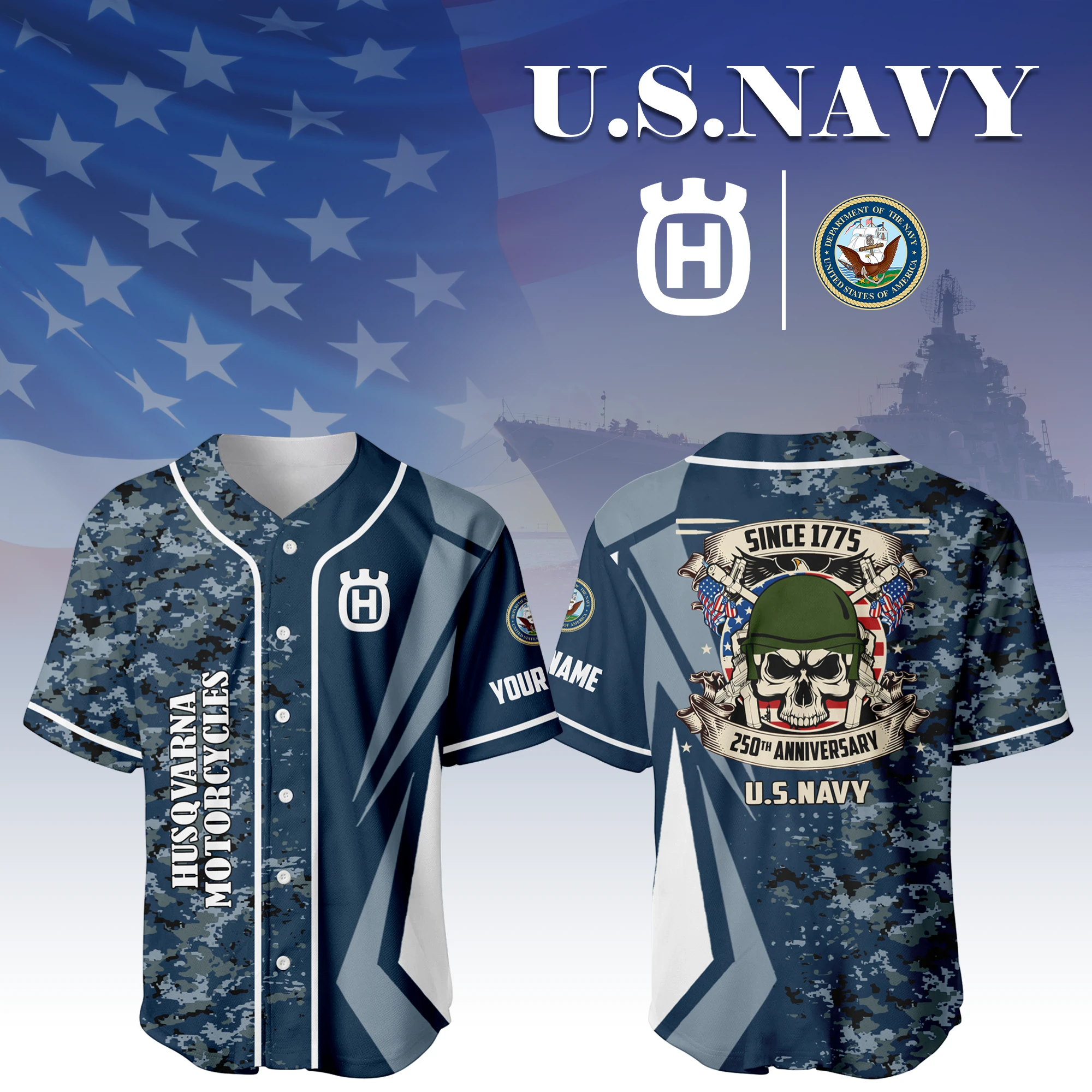 Husqvarna Motorcycles x US Navy 250th Anniversary 3D Baseball Jersey Custom Your Name Husqvarna Motorcycles x US Navy 250th Anniversary 3D Baseball Jersey Custom Your Name