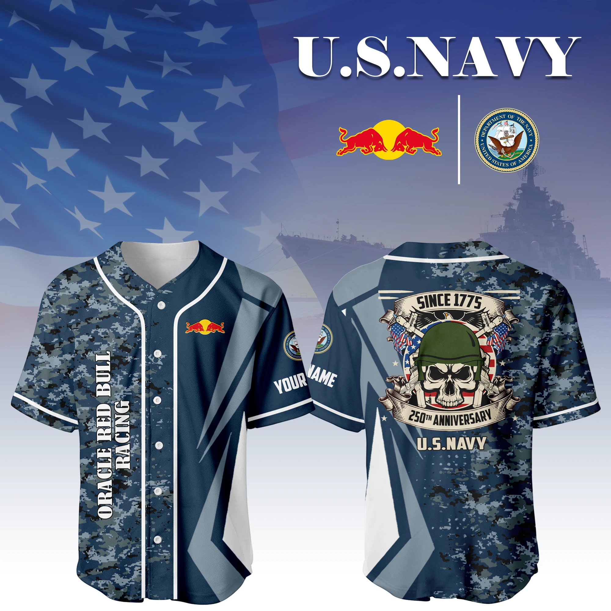 Oracle Red Bull Racing x US Navy 250th Anniversary 3D Baseball Jersey Custom Your Name Oracle Red Bull Racing x US Navy 250th Anniversary 3D Baseball Jersey Custom Your Name