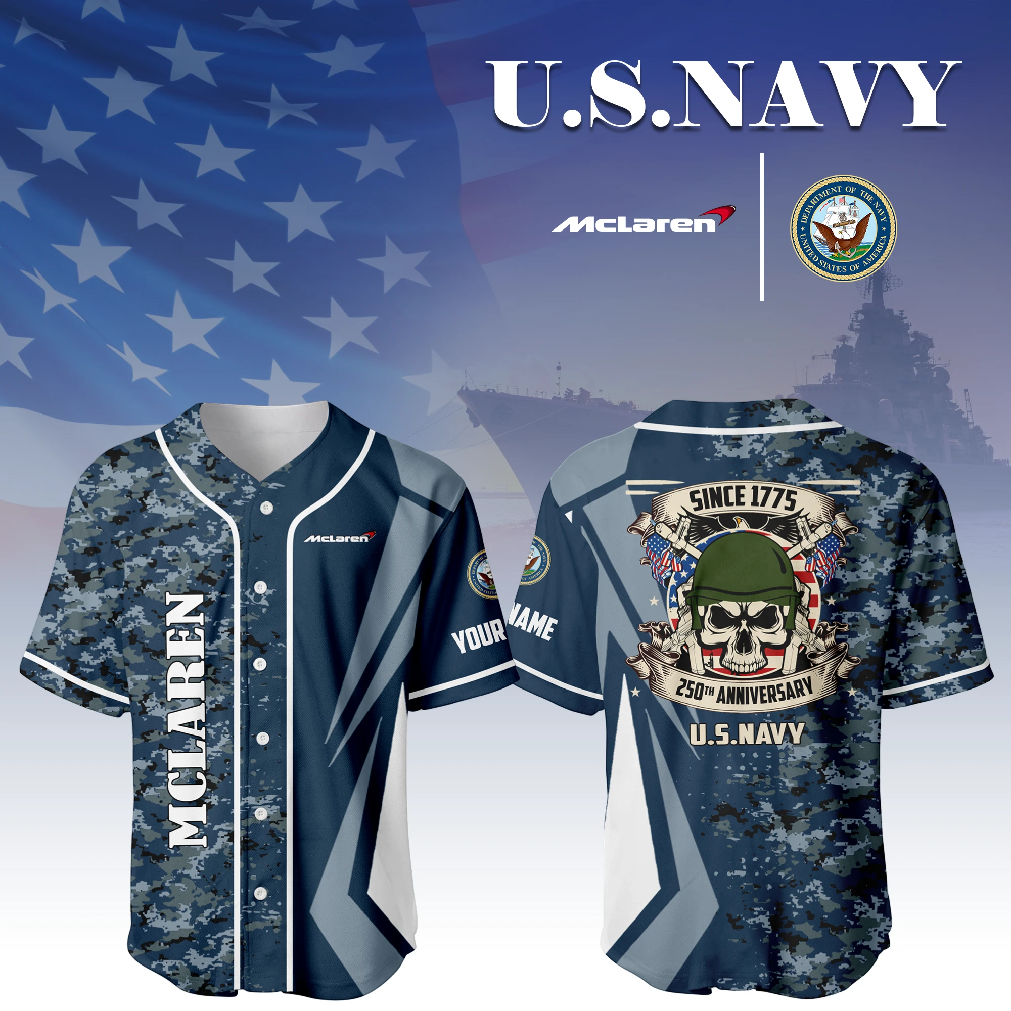 McLaren x US Navy 250th Anniversary 3D Baseball Jersey Custom Your Name McLaren x US Navy 250th Anniversary 3D Baseball Jersey Custom Your Name