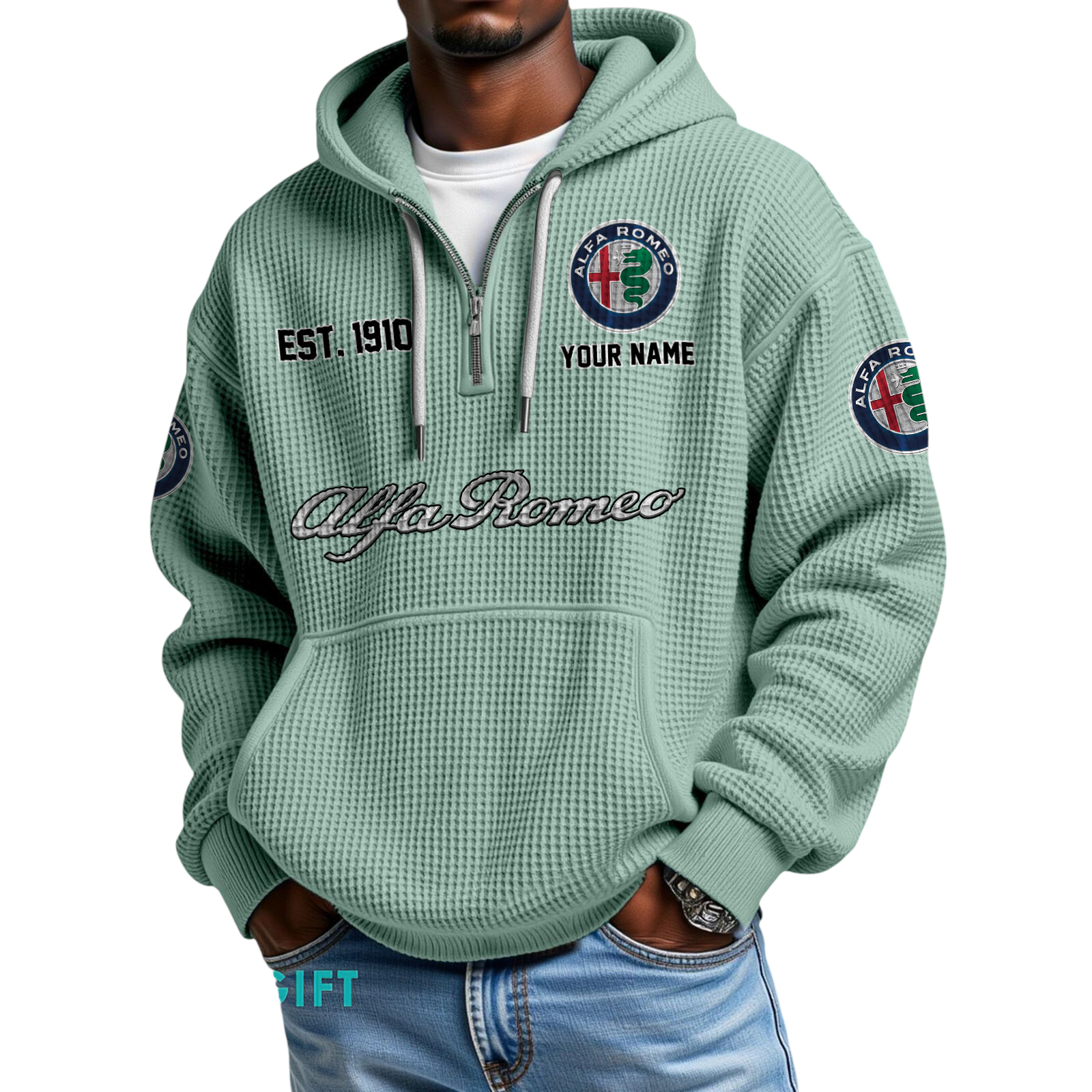 Alfa Romeo Quarter-Zip Waffle Hoodie Custom Your Name Alfa Romeo Quarter-Zip Waffle Hoodie Custom Your Name