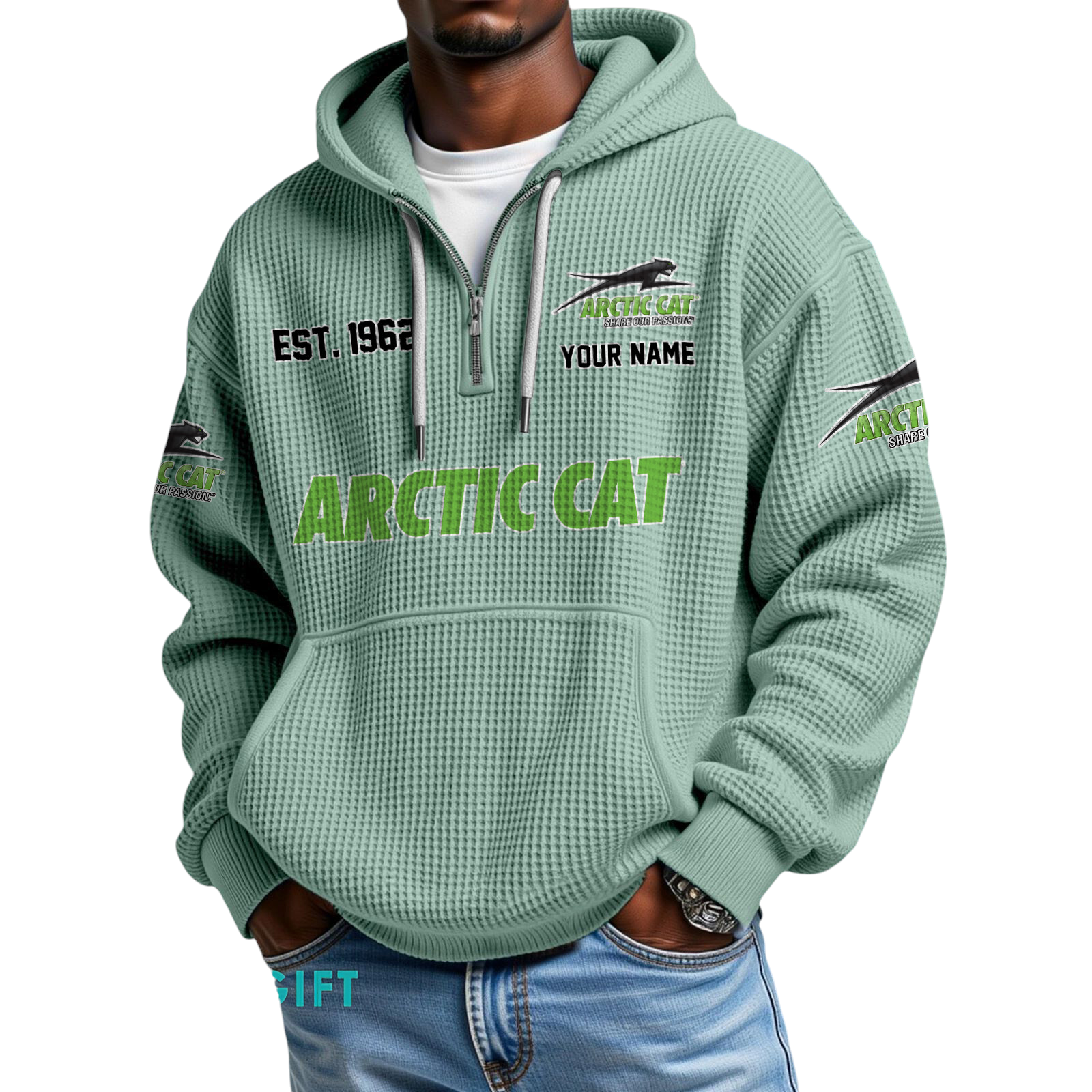 Arctic Cat Quarter-Zip Waffle Hoodie Custom Your Name Arctic Cat Quarter-Zip Waffle Hoodie Custom Your Name