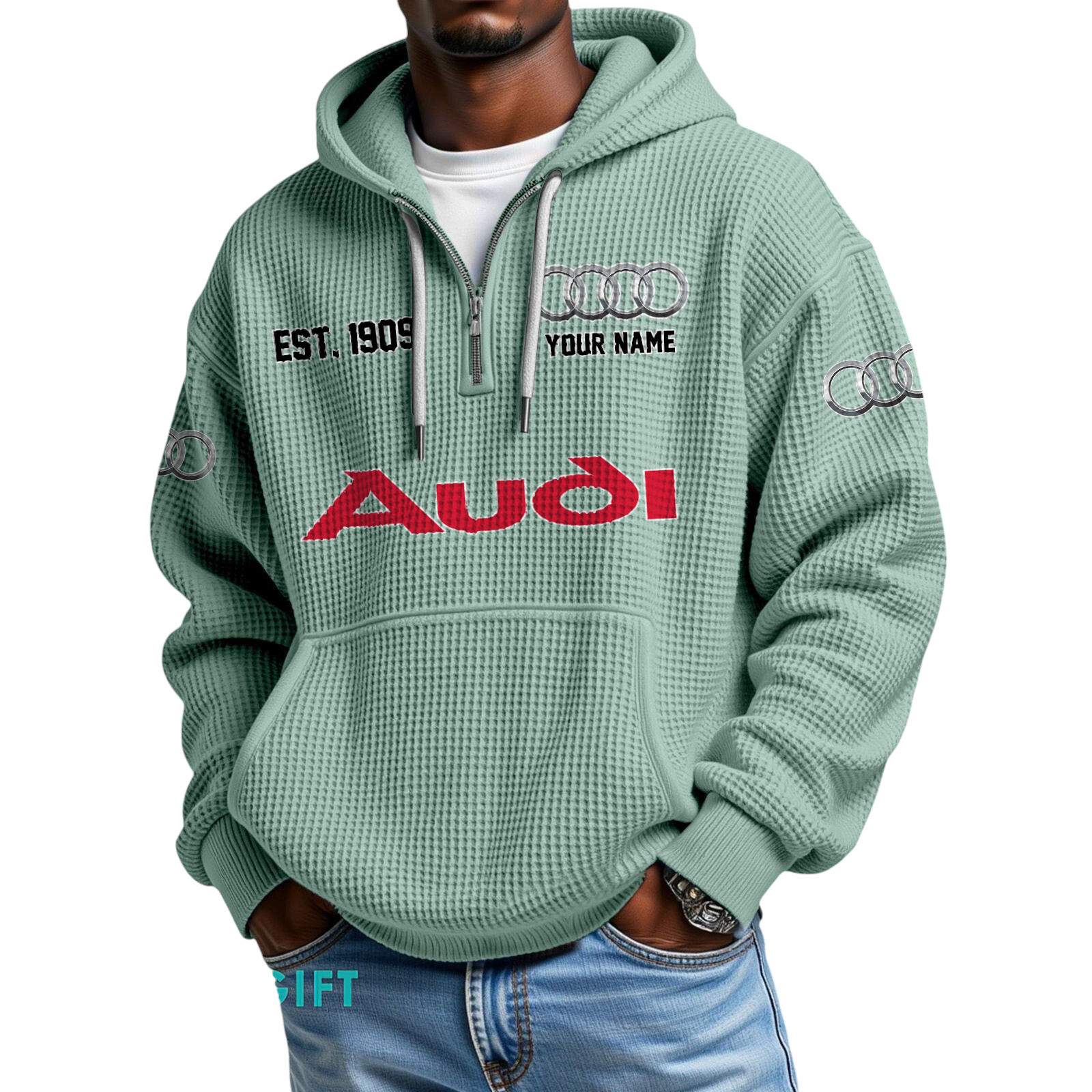 Audi Quarter-Zip Waffle Hoodie Custom Your Name Audi Quarter-Zip Waffle Hoodie Custom Your Name