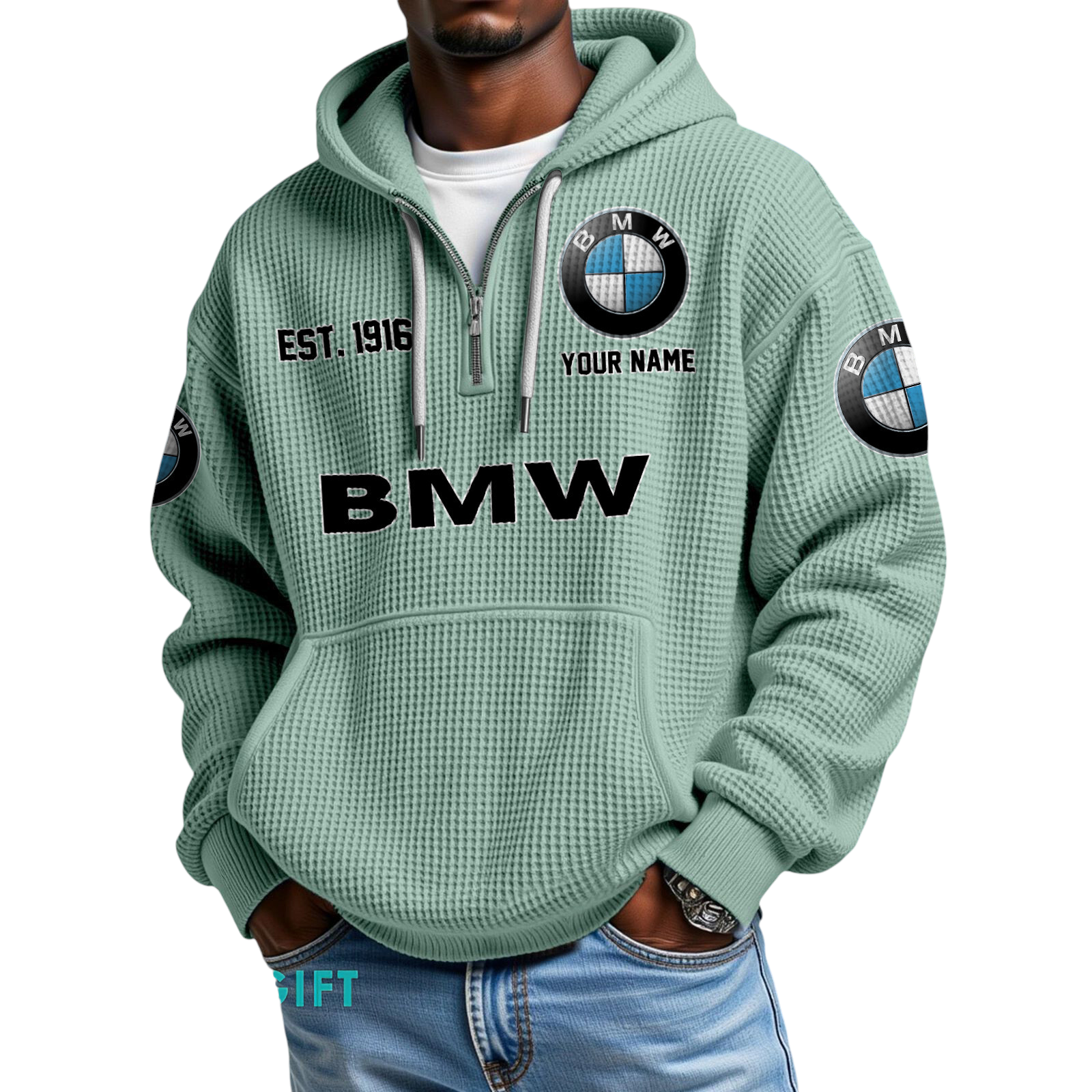 BMW Quarter-Zip Waffle Hoodie Custom Your Name BMW Quarter-Zip Waffle Hoodie Custom Your Name