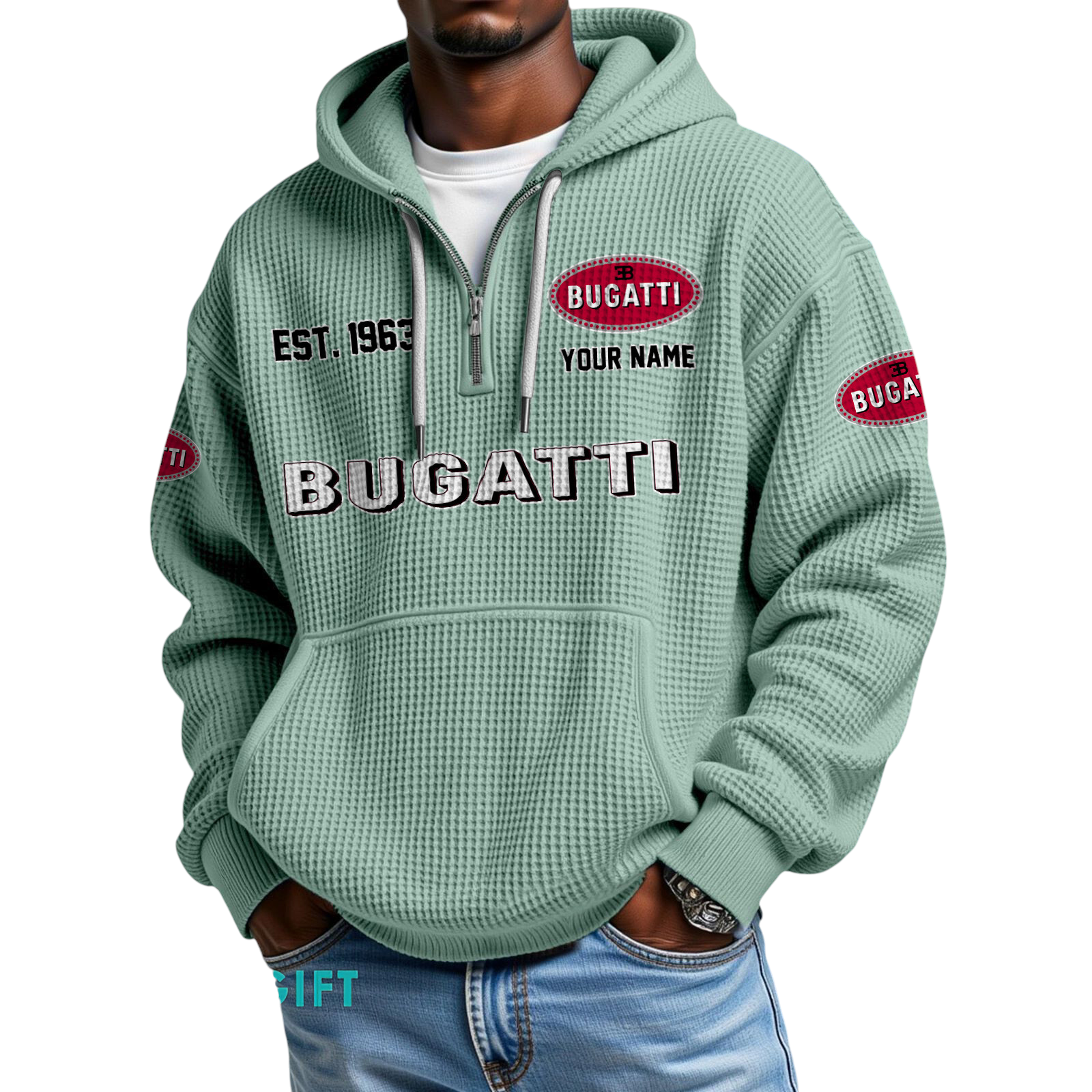Bugati Quarter-Zip Waffle Hoodie Custom Your Name Bugati Quarter-Zip Waffle Hoodie Custom Your Name