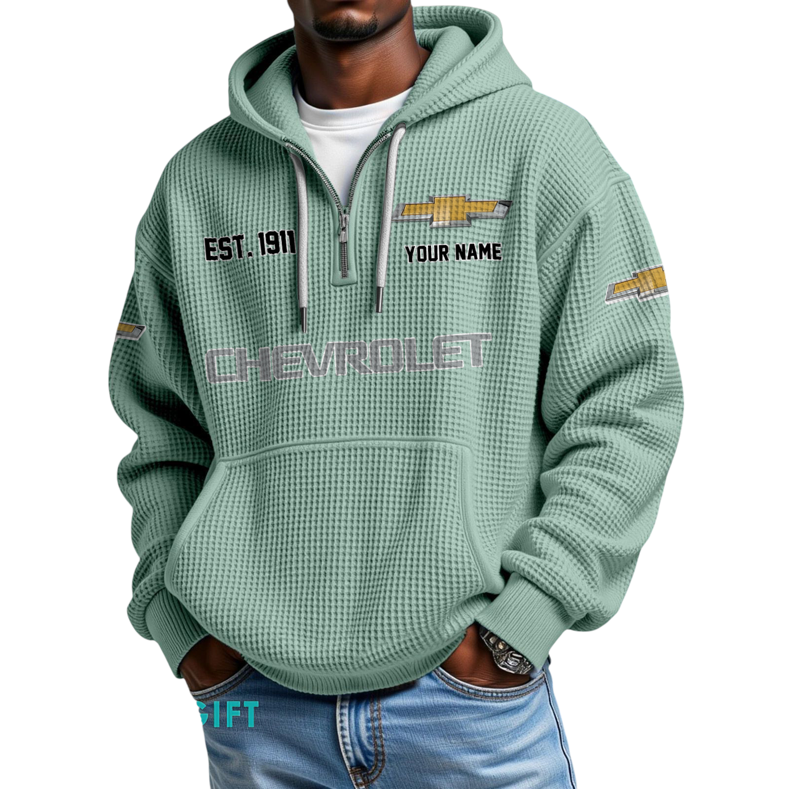 Chevrolet Quarter-Zip Waffle Hoodie Custom Your Name Chevrolet Quarter-Zip Waffle Hoodie Custom Your Name