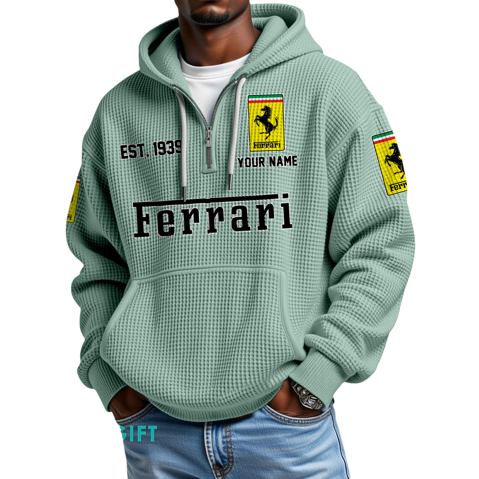 Ferrari Quarter-Zip Waffle Hoodie Custom Your Name Ferrari Quarter-Zip Waffle Hoodie Custom Your Name