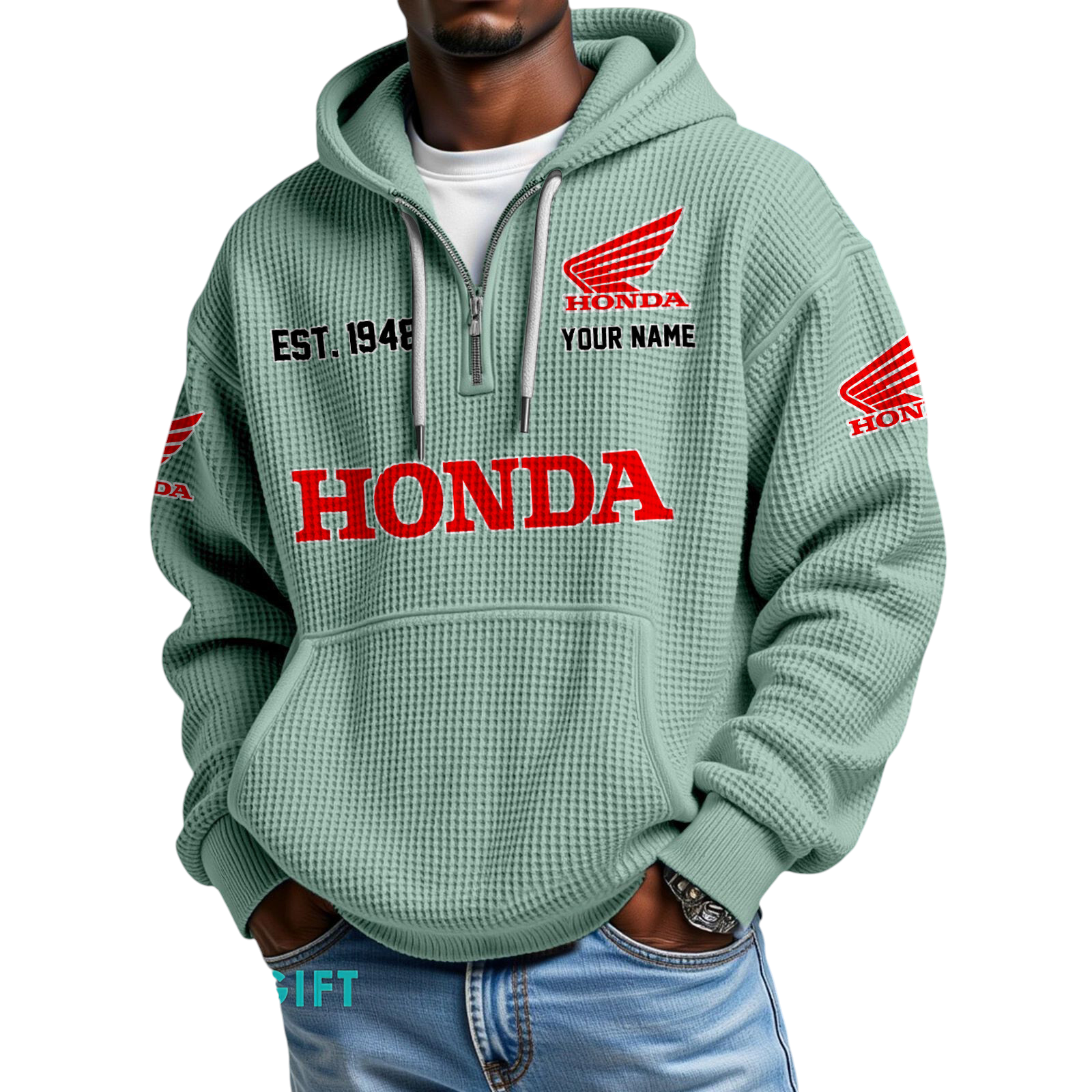 Honda Motor Quarter-Zip Waffle Hoodie Custom Your Name Honda Motor Quarter-Zip Waffle Hoodie Custom Your Name
