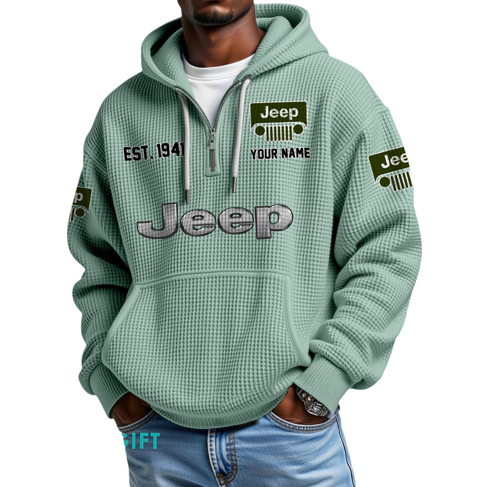 Jeep Quarter-Zip Waffle Hoodie Custom Your Name Jeep Quarter-Zip Waffle Hoodie Custom Your Name