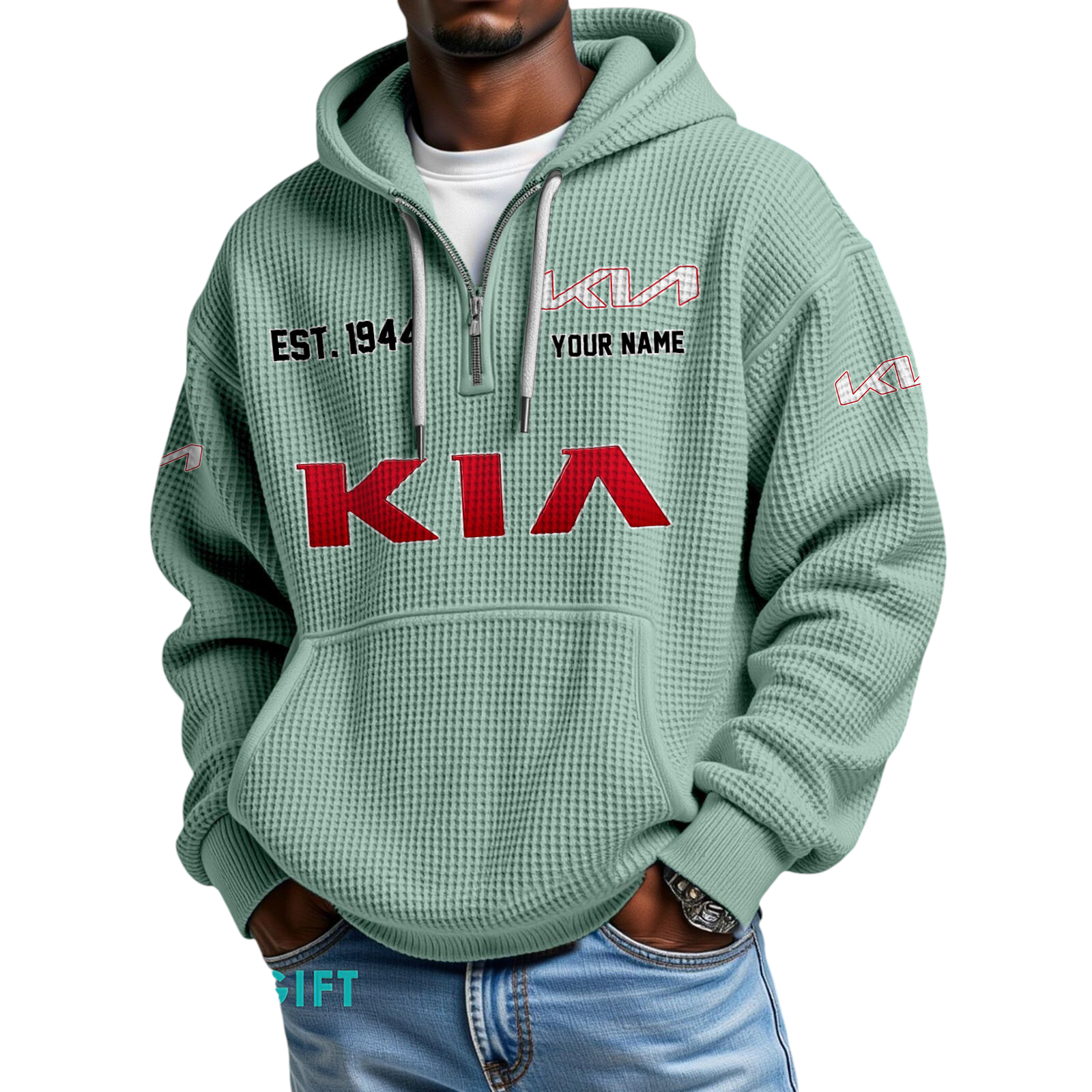 KIA Quarter-Zip Waffle Hoodie Custom Your Name KIA Quarter-Zip Waffle Hoodie Custom Your Name