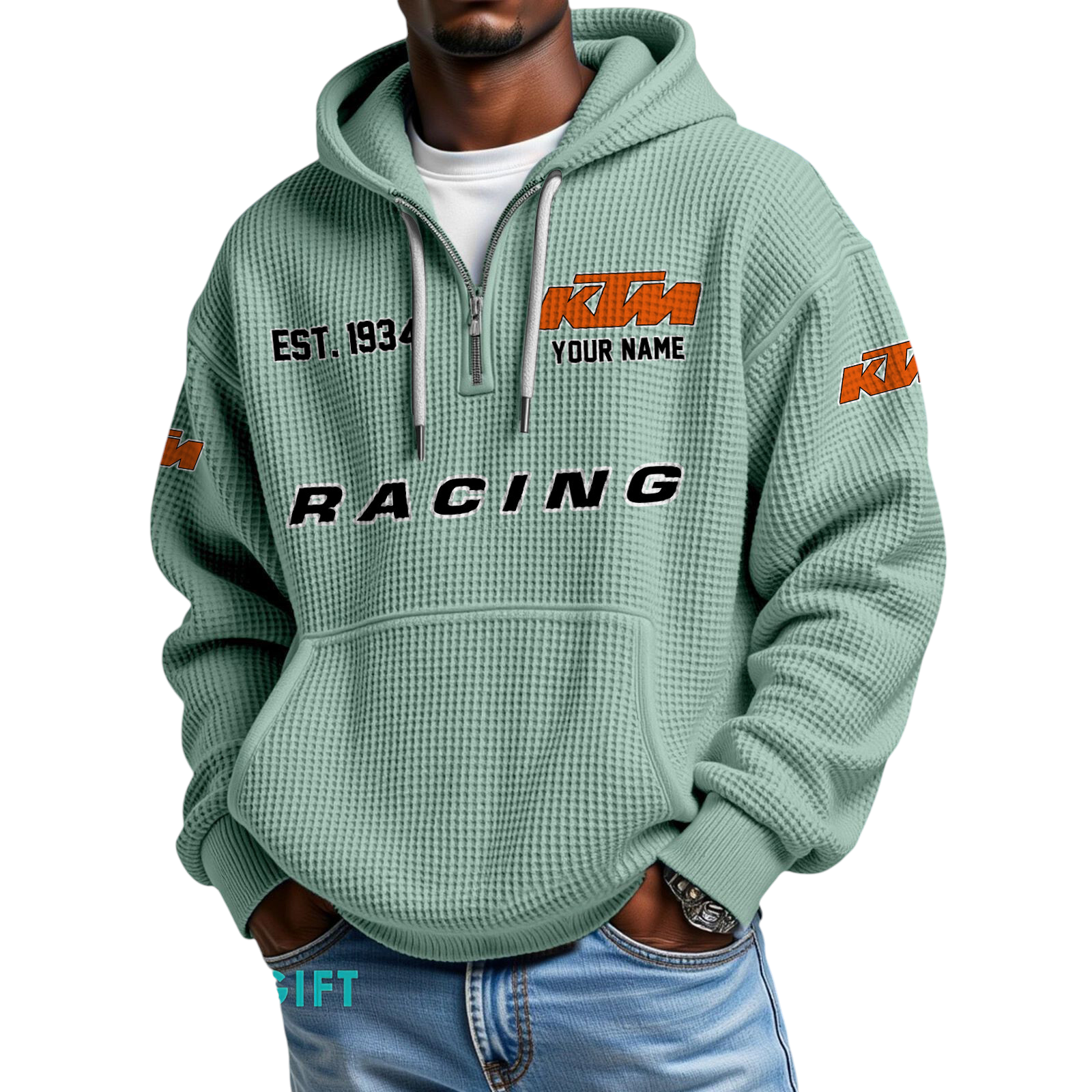 KTM Racing Quarter-Zip Waffle Hoodie Custom Your Name KTM Racing Quarter-Zip Waffle Hoodie Custom Your Name