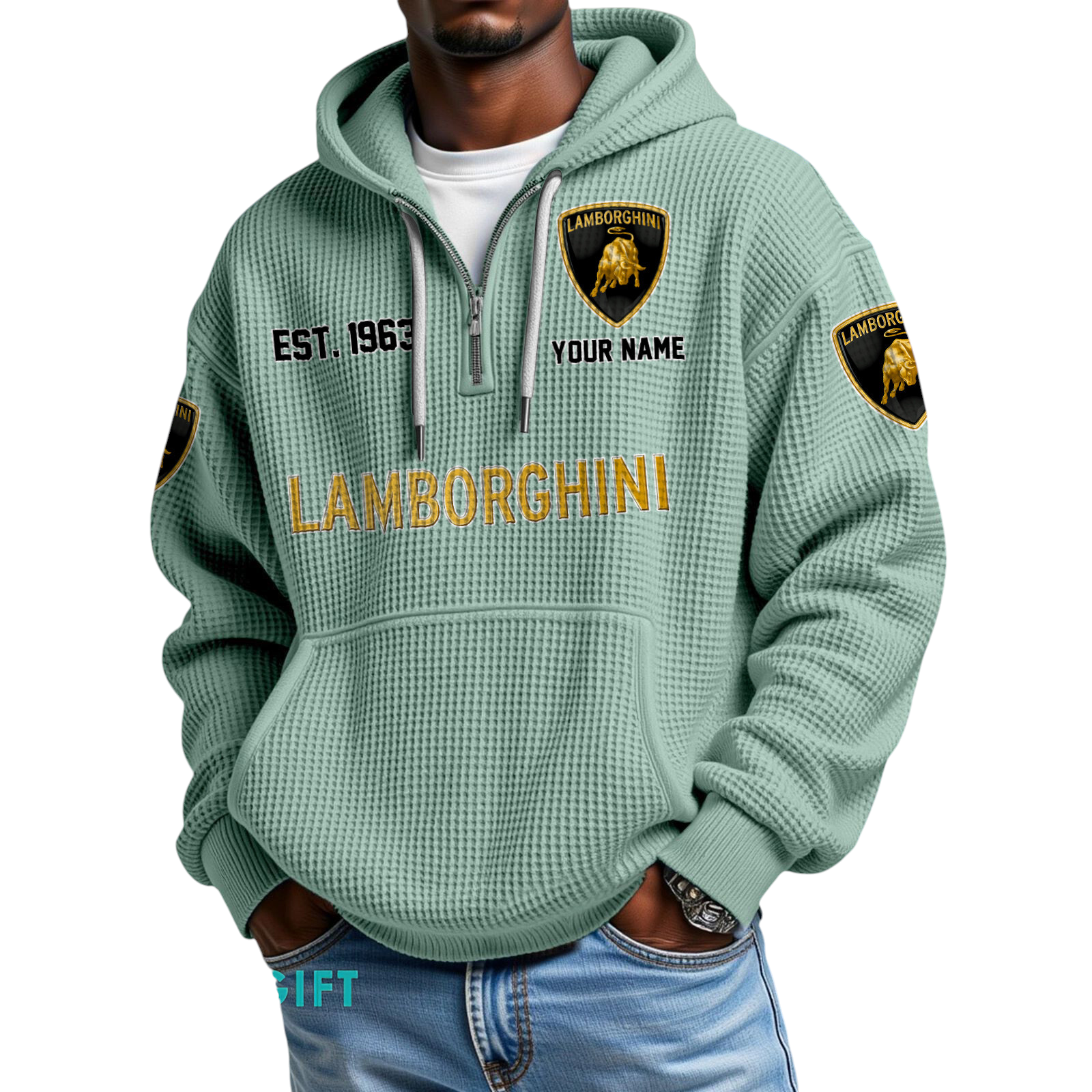Lamborghini Quarter-Zip Waffle Hoodie Custom Your Name Lamborghini Quarter-Zip Waffle Hoodie Custom Your Name
