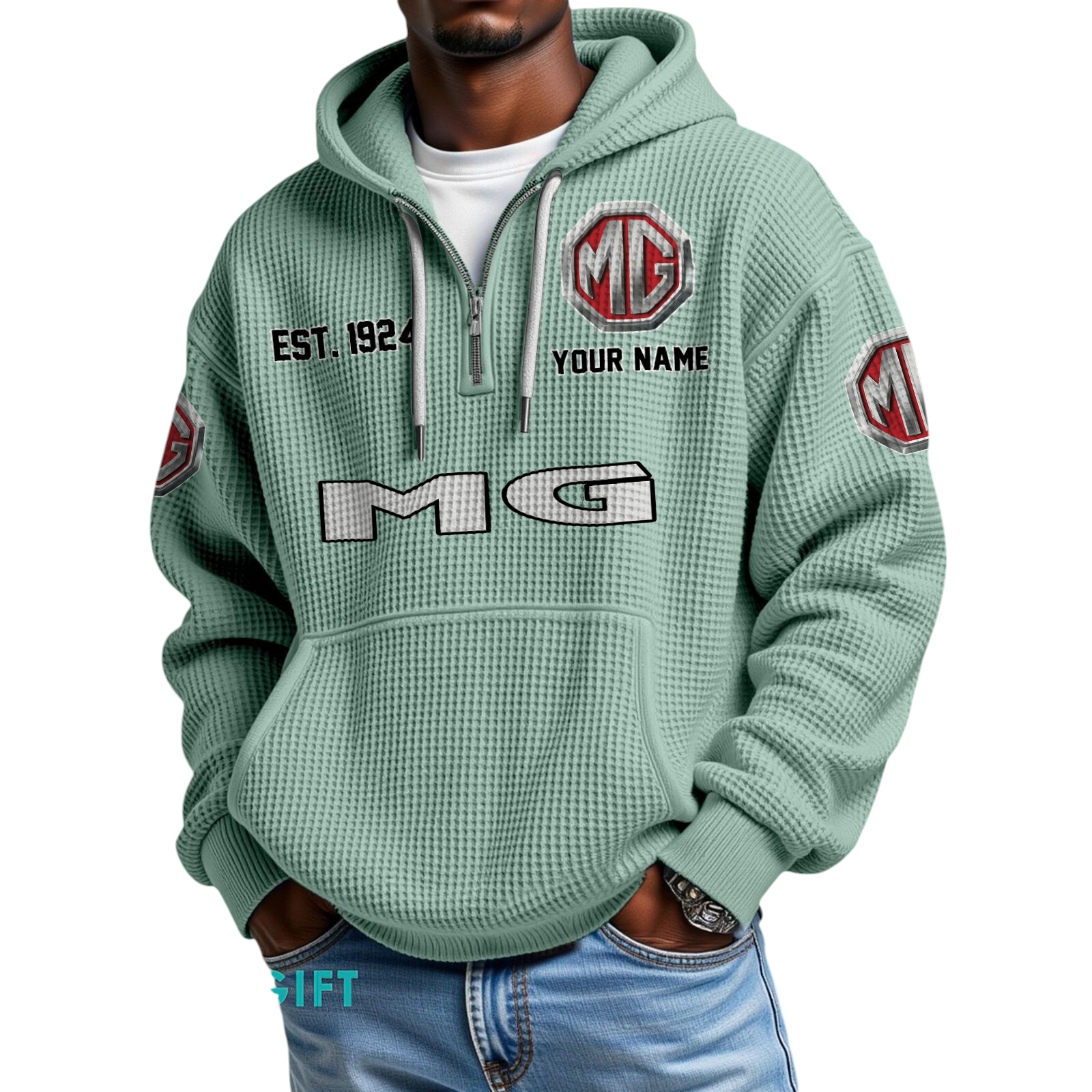 MG Car Quarter-Zip Waffle Hoodie Custom Your Name MG Car Quarter-Zip Waffle Hoodie Custom Your Name