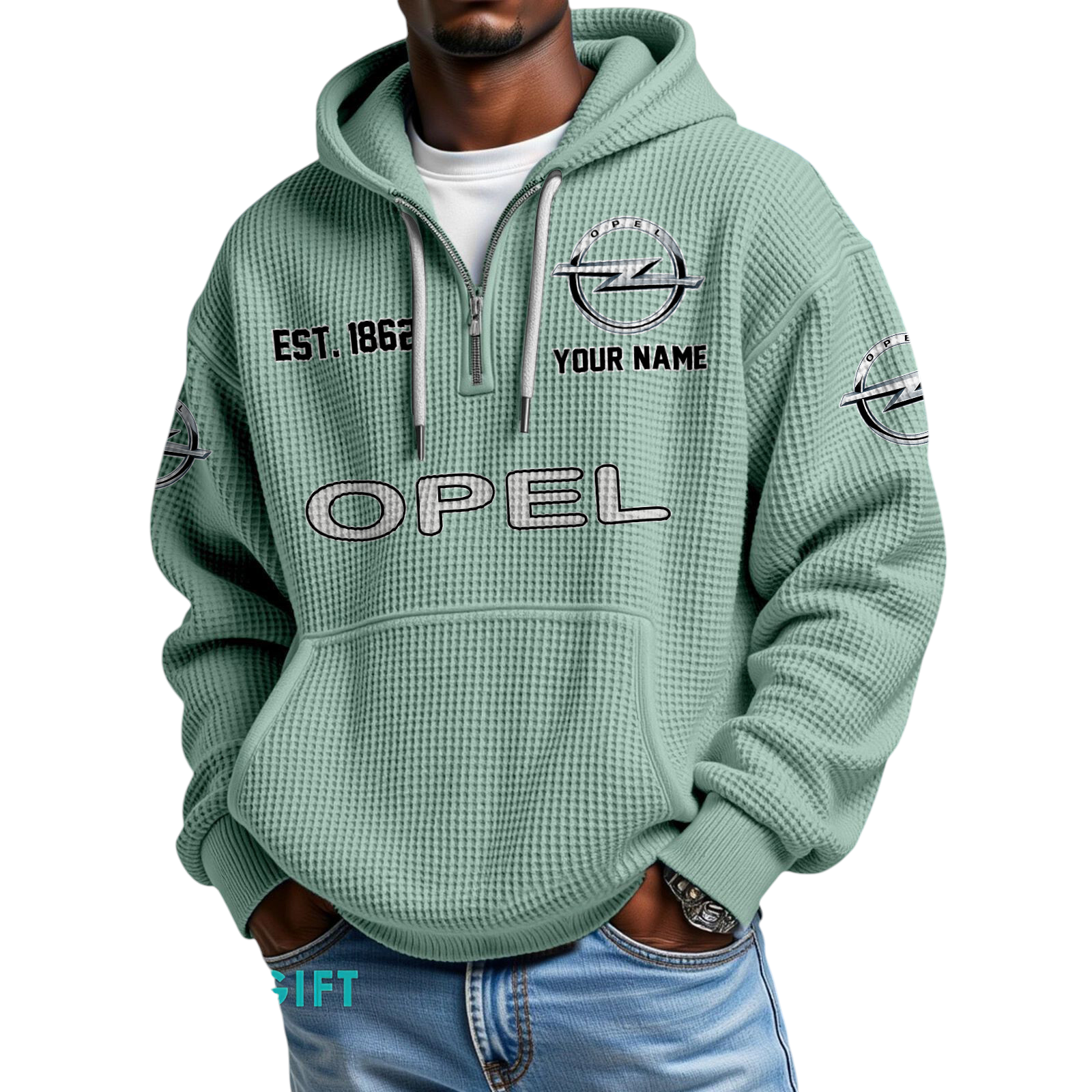Opel Quarter-Zip Waffle Hoodie Custom Your Name Opel Quarter-Zip Waffle Hoodie Custom Your Name