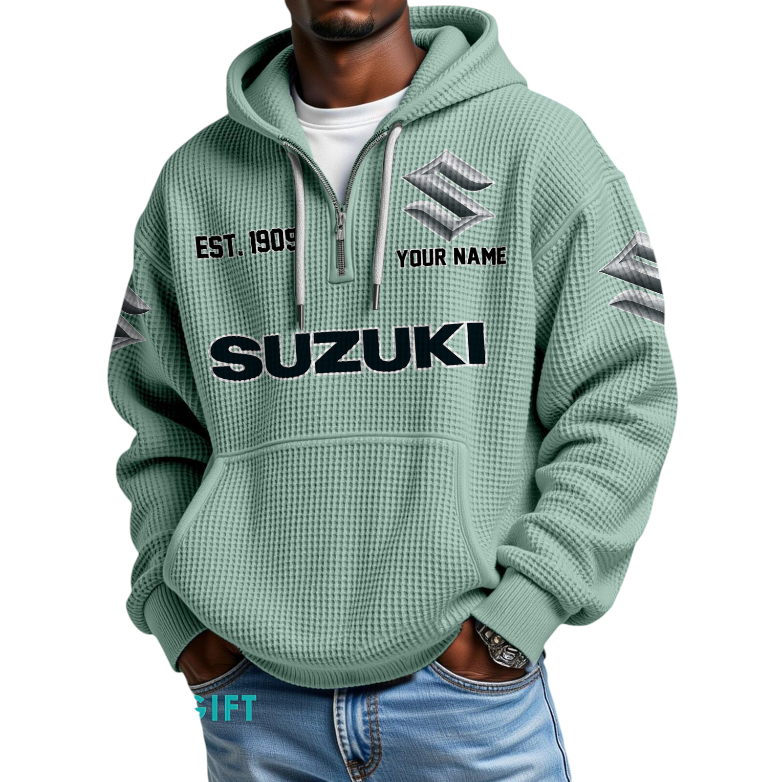 Suzuki Quarter-Zip Waffle Hoodie Custom Your Name Suzuki Quarter-Zip Waffle Hoodie Custom Your Name