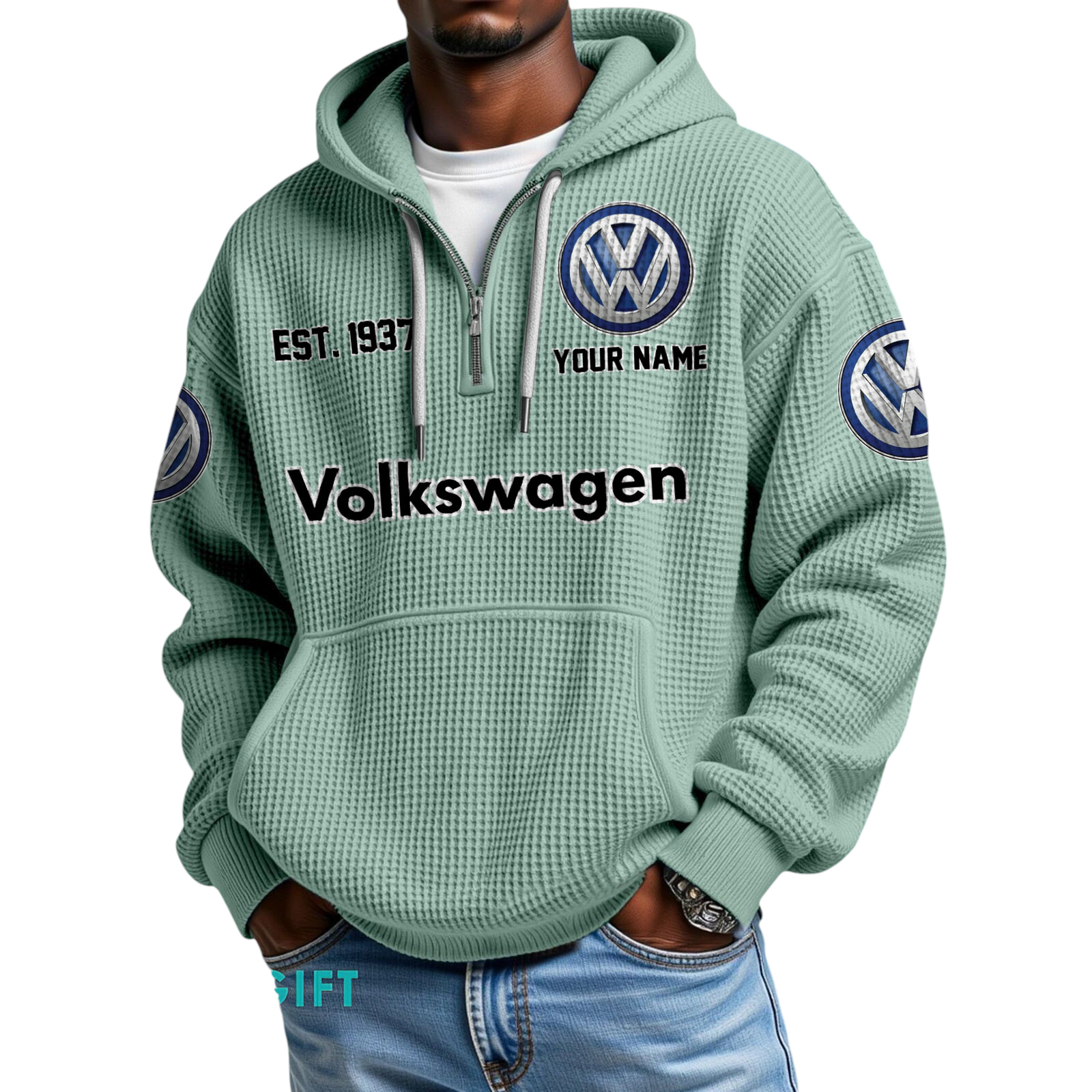 Volkswagen Quarter-Zip Waffle Hoodie Custom Your Name Volkswagen Quarter-Zip Waffle Hoodie Custom Your Name