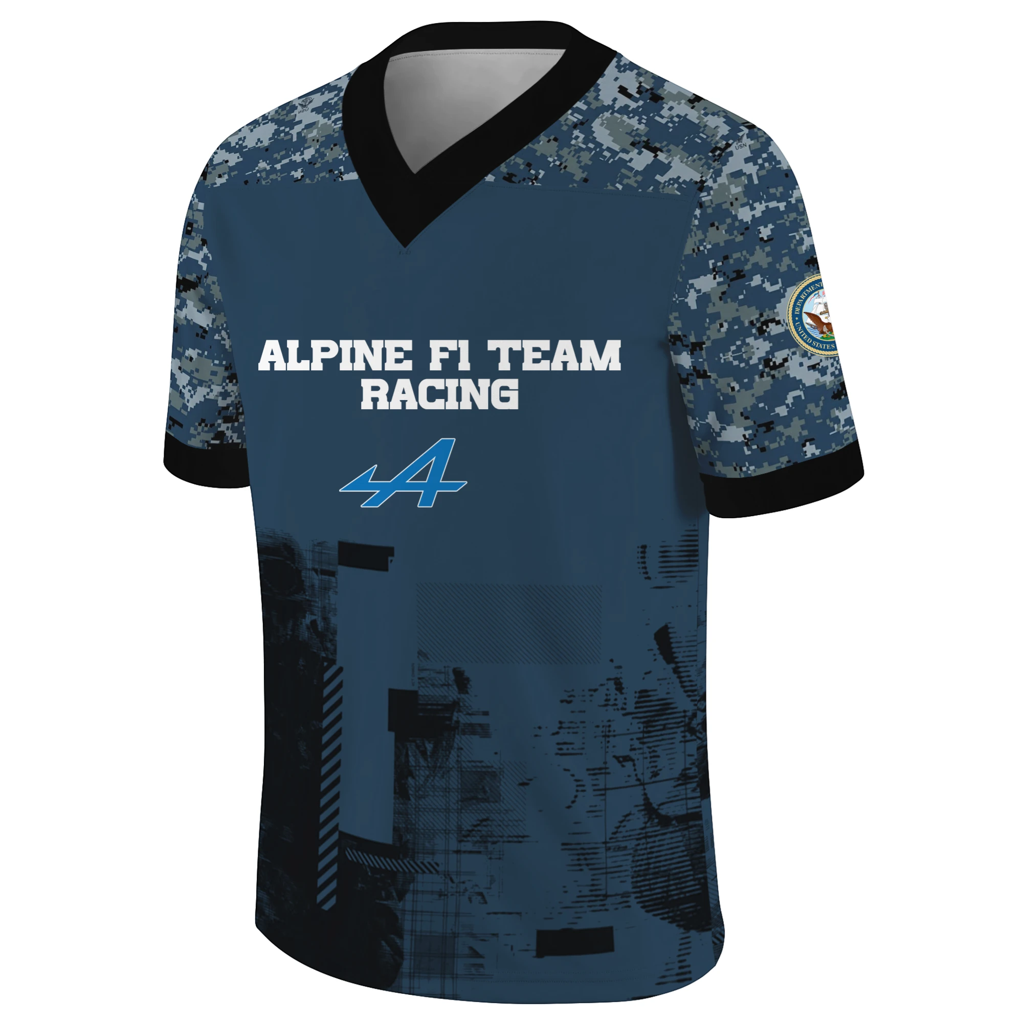 Alpine F1 Team Racing x US Navy 250th Anniversary V-Neck Short Sleeve Jersey 3D Limited 2026 Custom Your Name Alpine F1 Team Racing x US Navy 250th Anniversary V-Neck Short Sleeve Jersey 3D Limited 2026 Custom Your Name