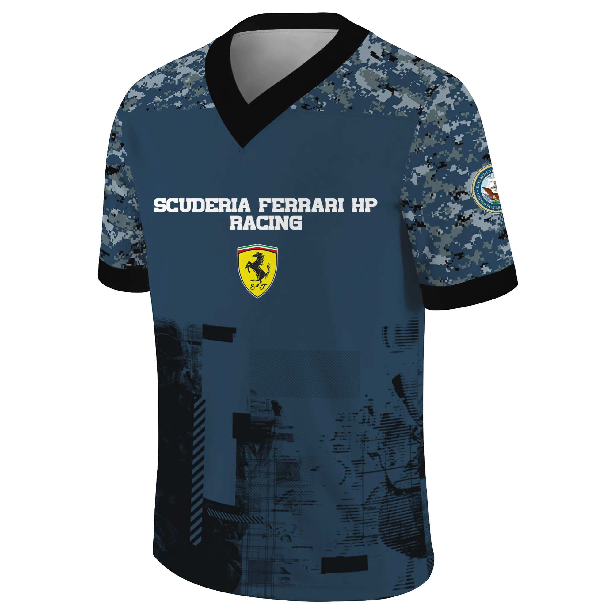 Scuderia Ferrari HP Racing x US Navy 250th Anniversary V-Neck Short Sleeve Jersey 3D Limited 2026 Custom Your Name Scuderia Ferrari HP Racing x US Navy 250th Anniversary V-Neck Short Sleeve Jersey 3D Limited 2026 Custom Your Name